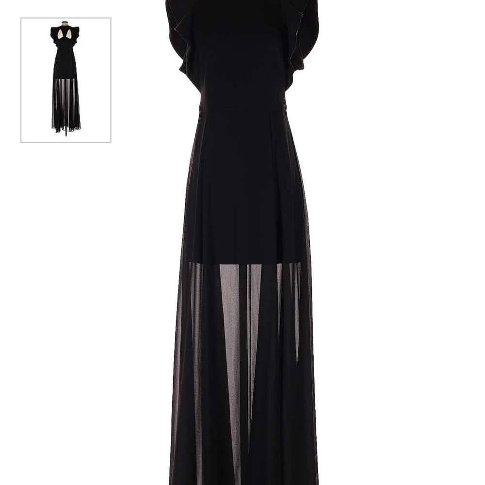 Halston black flutter sleeve gown